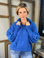 Taylor Light Navy Hacci Balloon Sleeve Hoodie