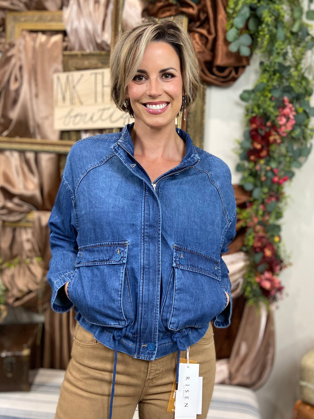 Jessica Dark Wash Denim Zip Up Risen Jacket