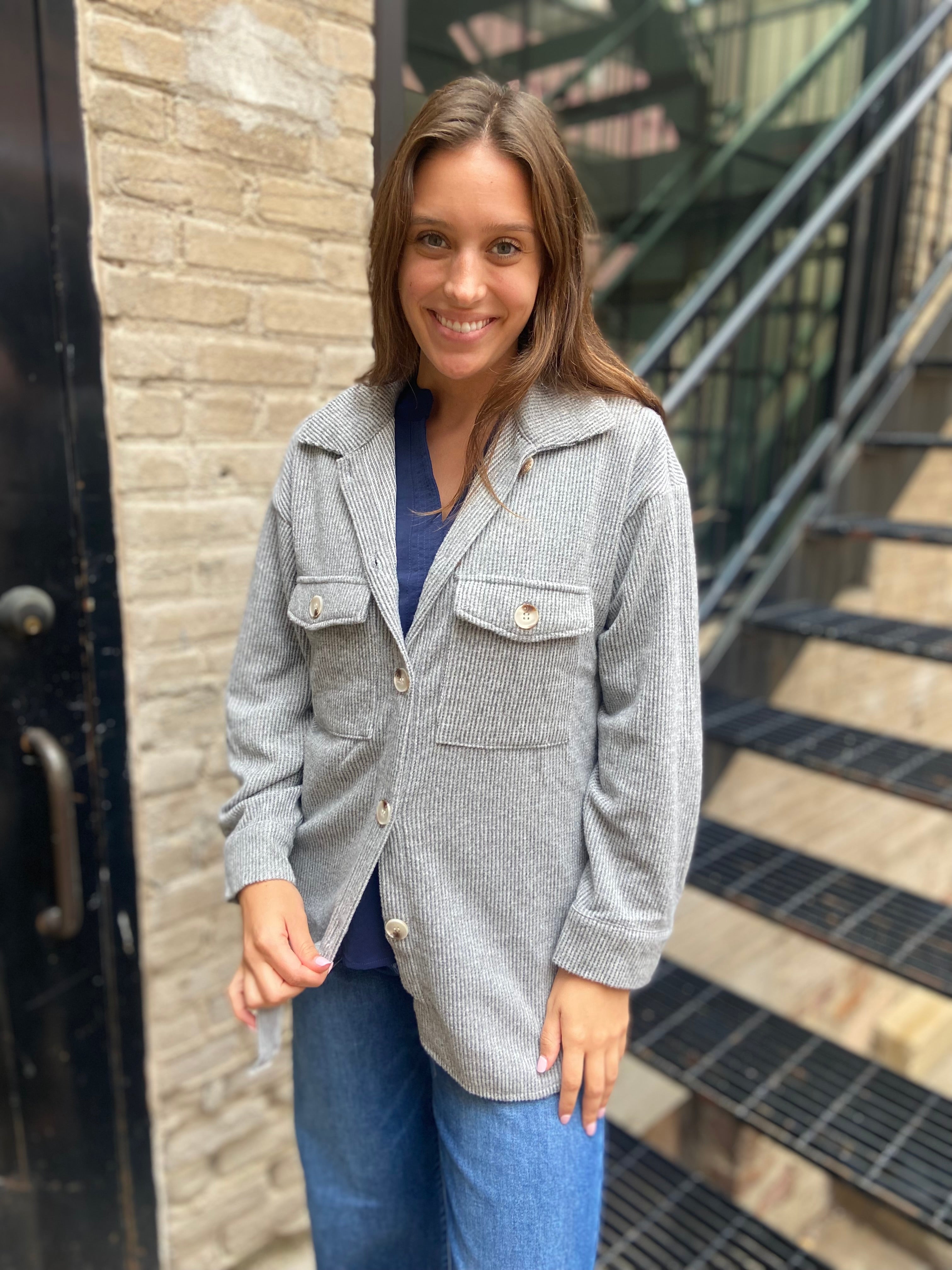 Stella Heather Gray Waffle Knit Oversized Shacket