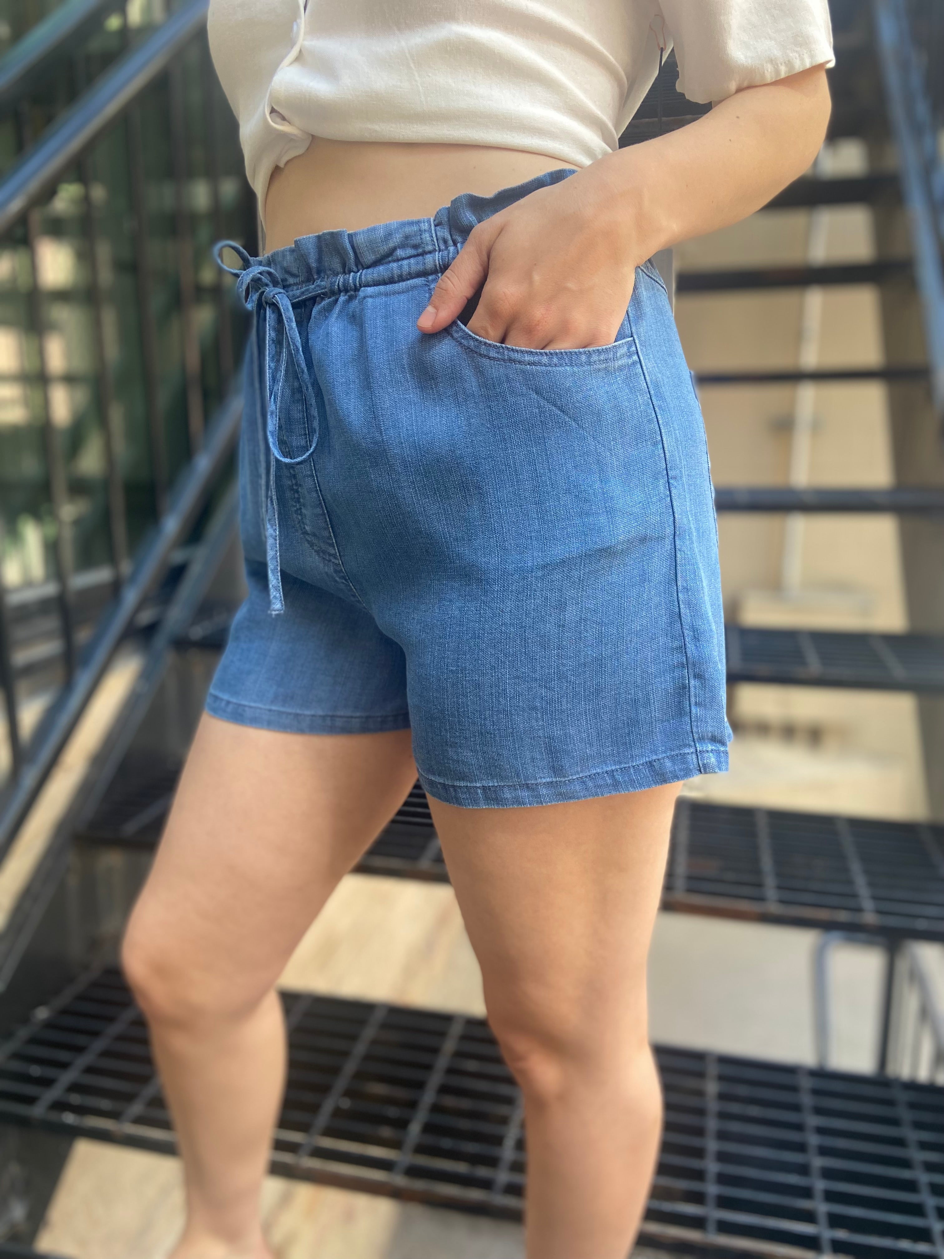 Mae Light Blue Relaxed Denim Shorts With Pockets - MK Threads Boutique
