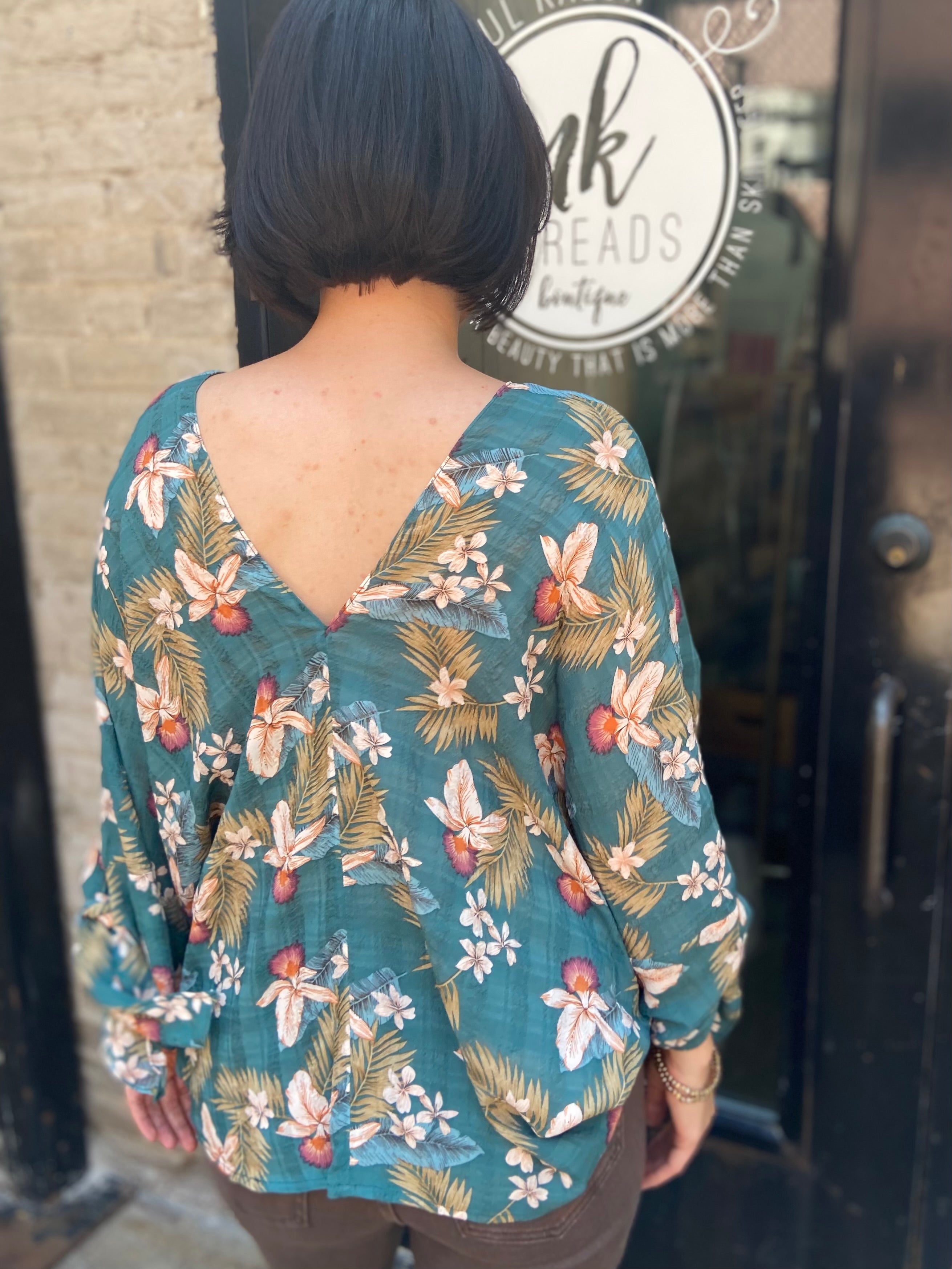 Ashton Sage Floral V-Neck Blouse