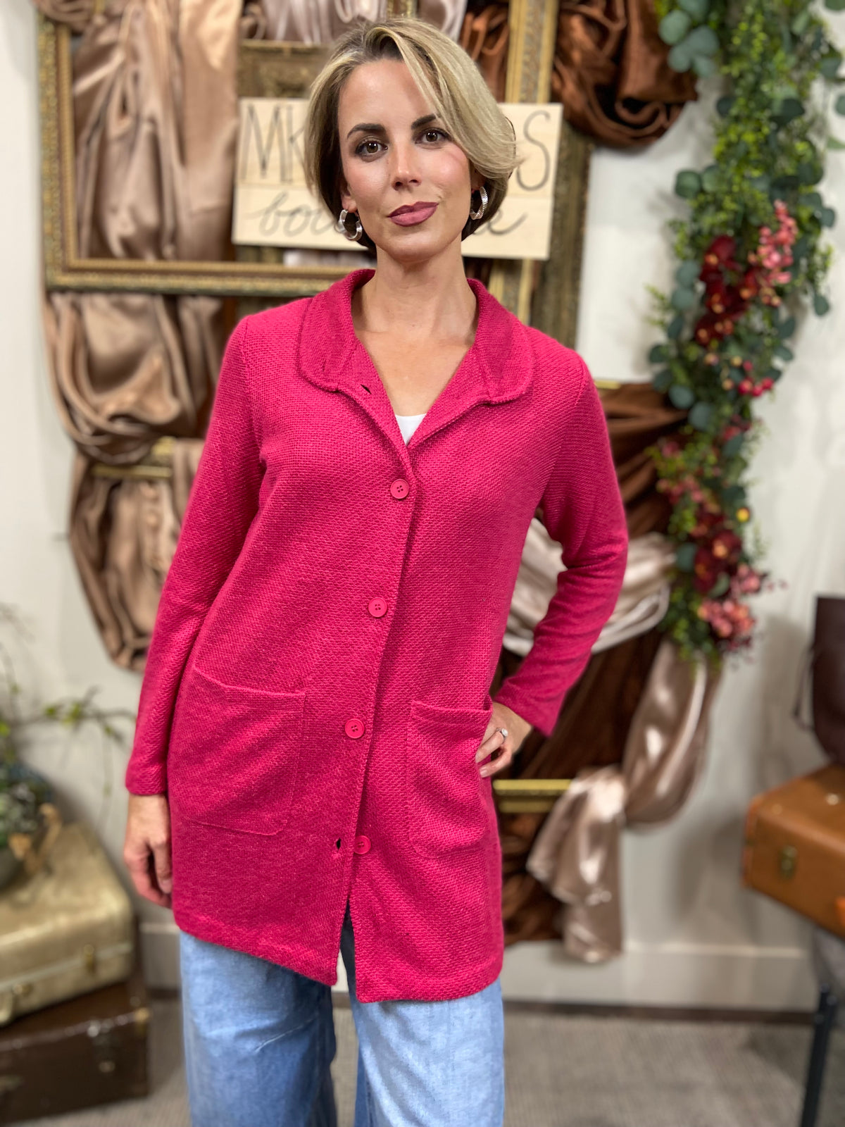 Sammie Hot Pink Button Down Coat