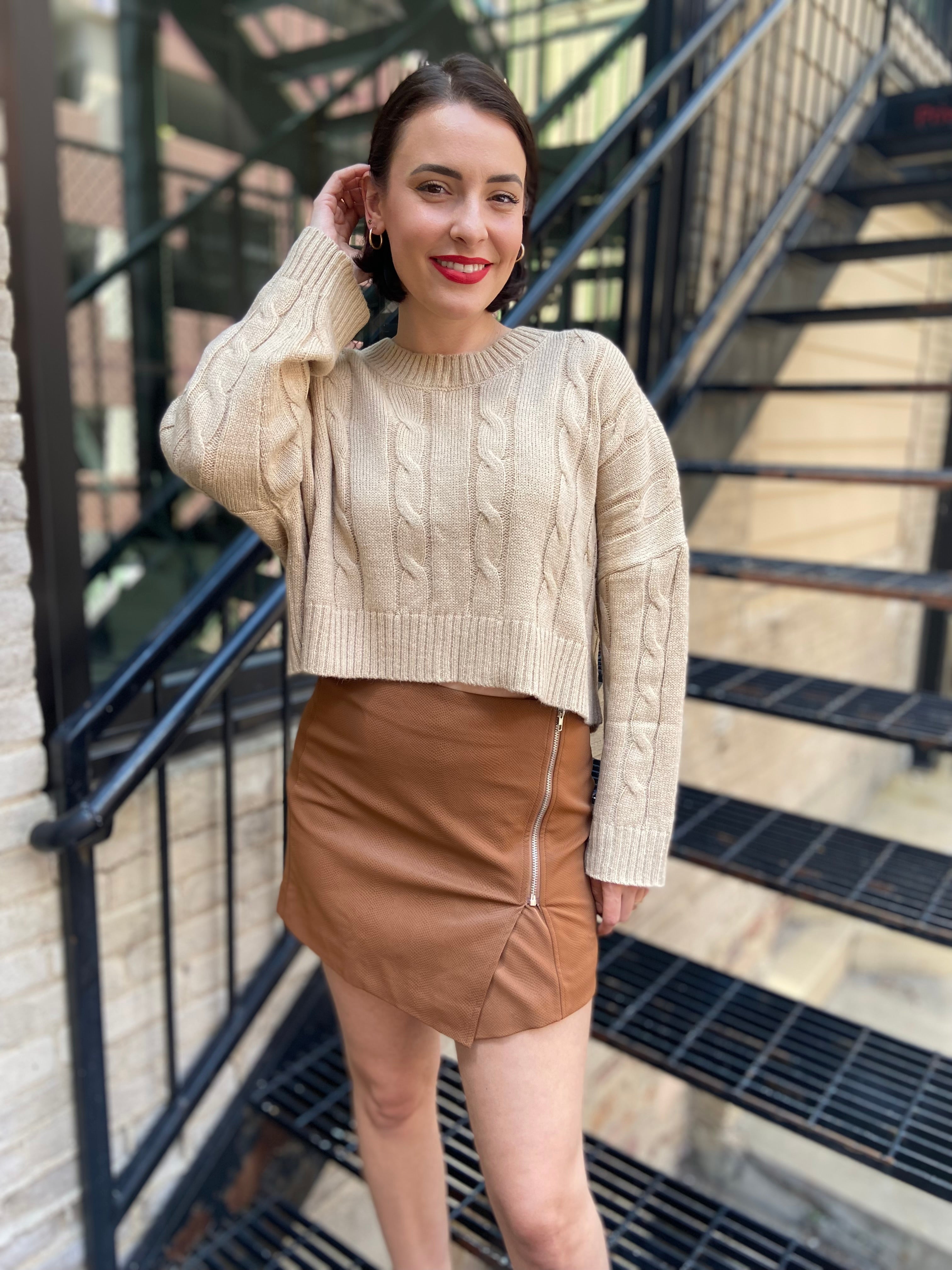 Cecelia Camel Faux Leather Mini Skirt
