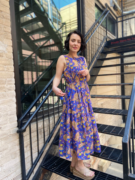 Lucy Royal Blue Paisley Print Midi Dress