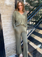 Khloe Olive Green Ribbed Sweater Set