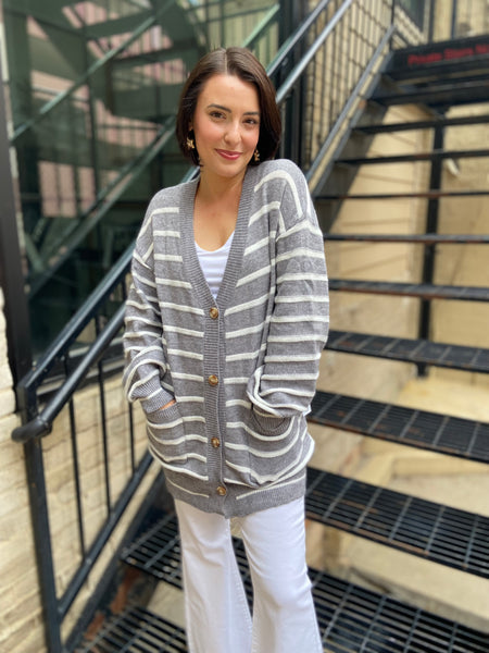 Jericho Gray & White Striped Cardigan