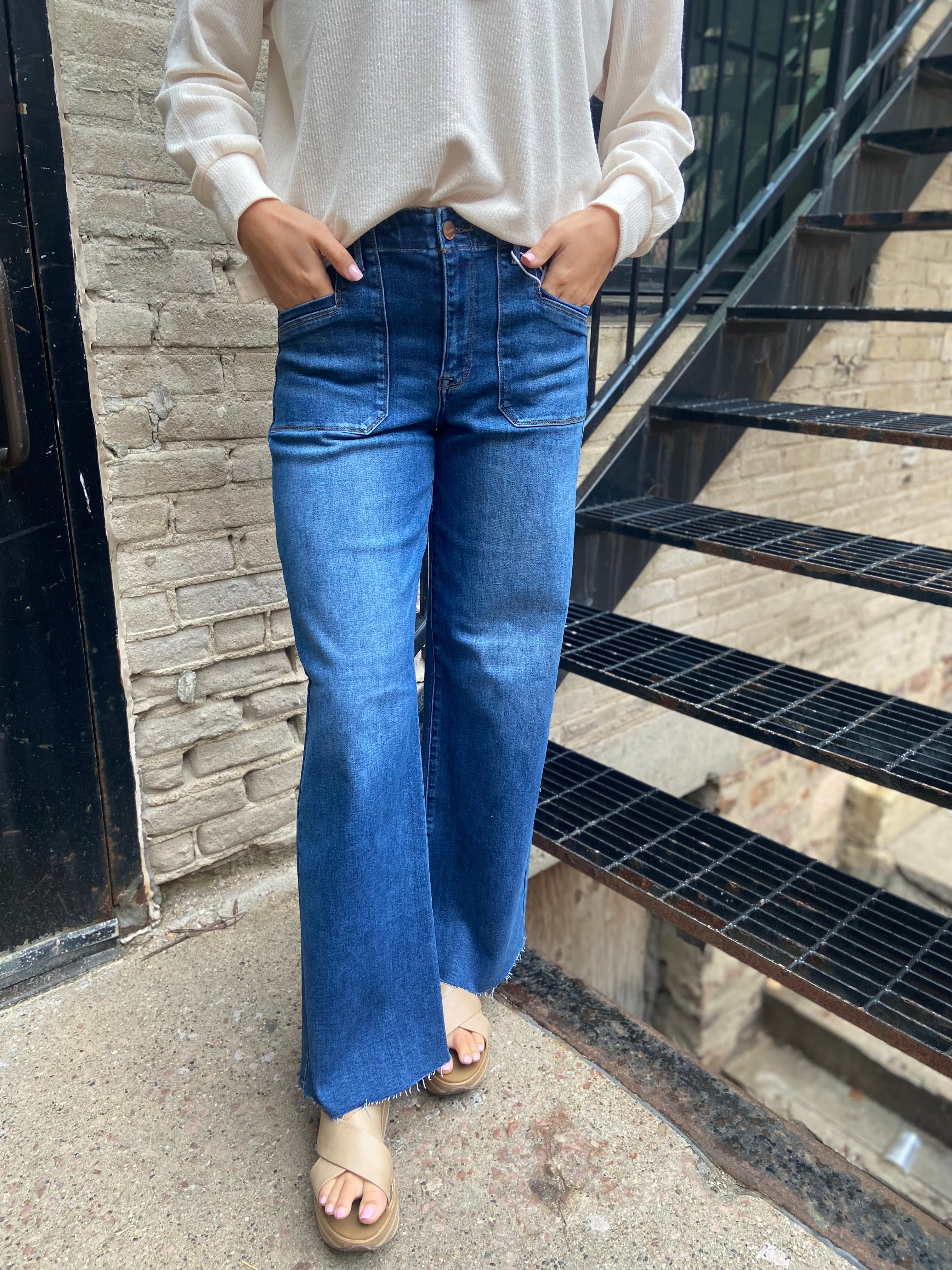 Nicki Mid Rise Wide Leg Dark Wash Risen Jeans