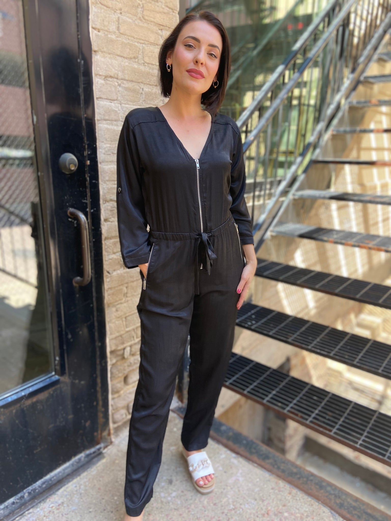 Allison Black Satin Jumpsuit