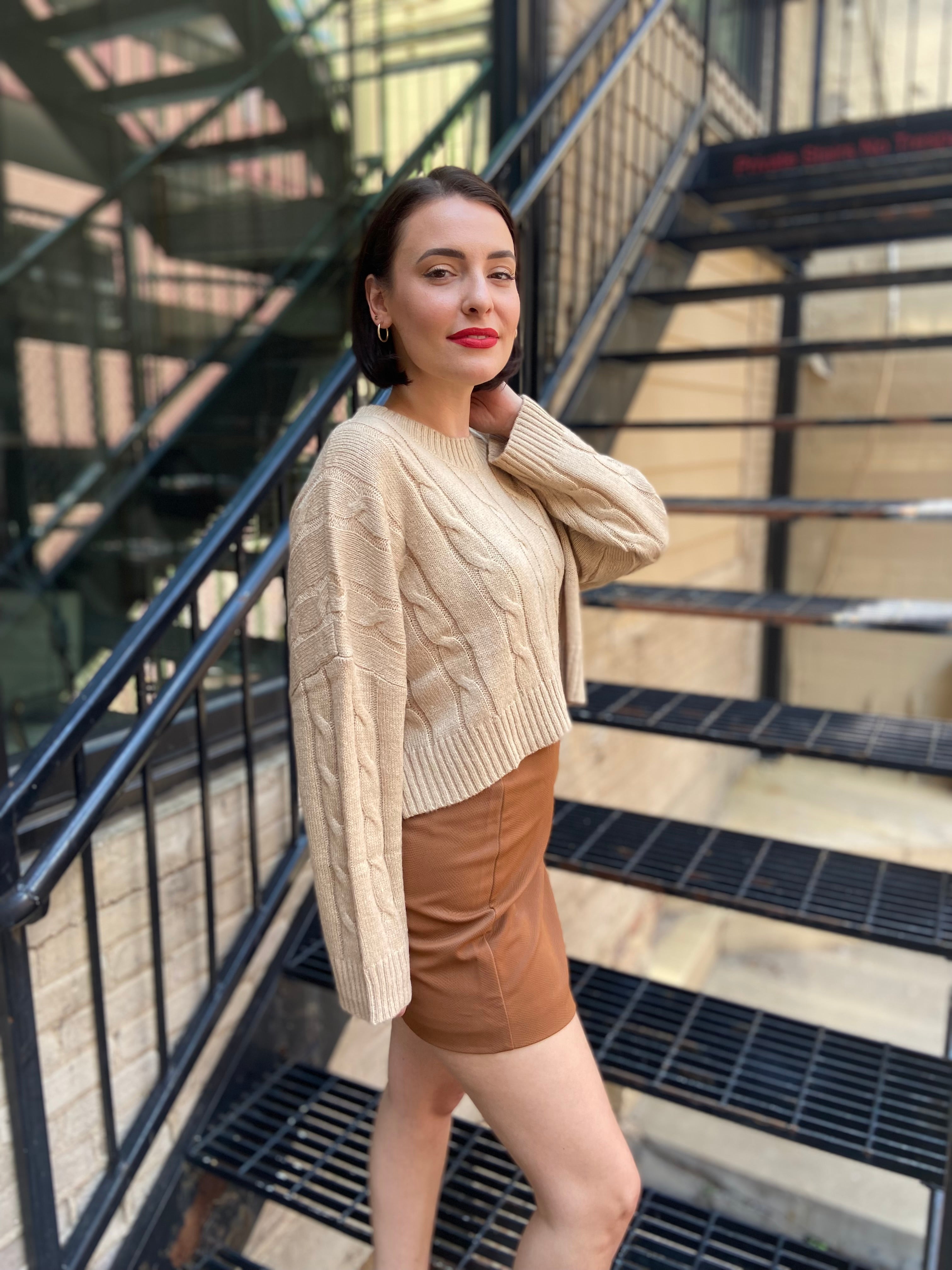 Kylie Taupe Lightweight Knit Cropped Sweater