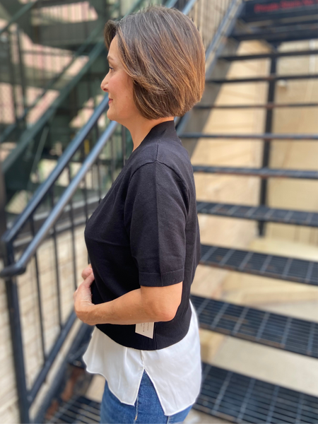 Lizeth Black Short Sleeve Cardigan