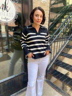 Perry Black Striped Stitching Detail Sweater