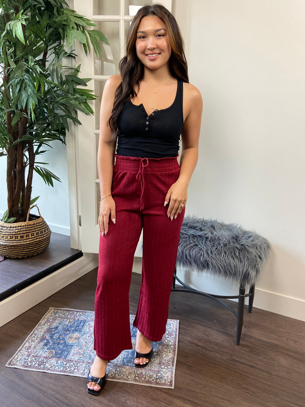 Kaia Burgundy Wide Leg Knit Pants - MK Threads Boutique