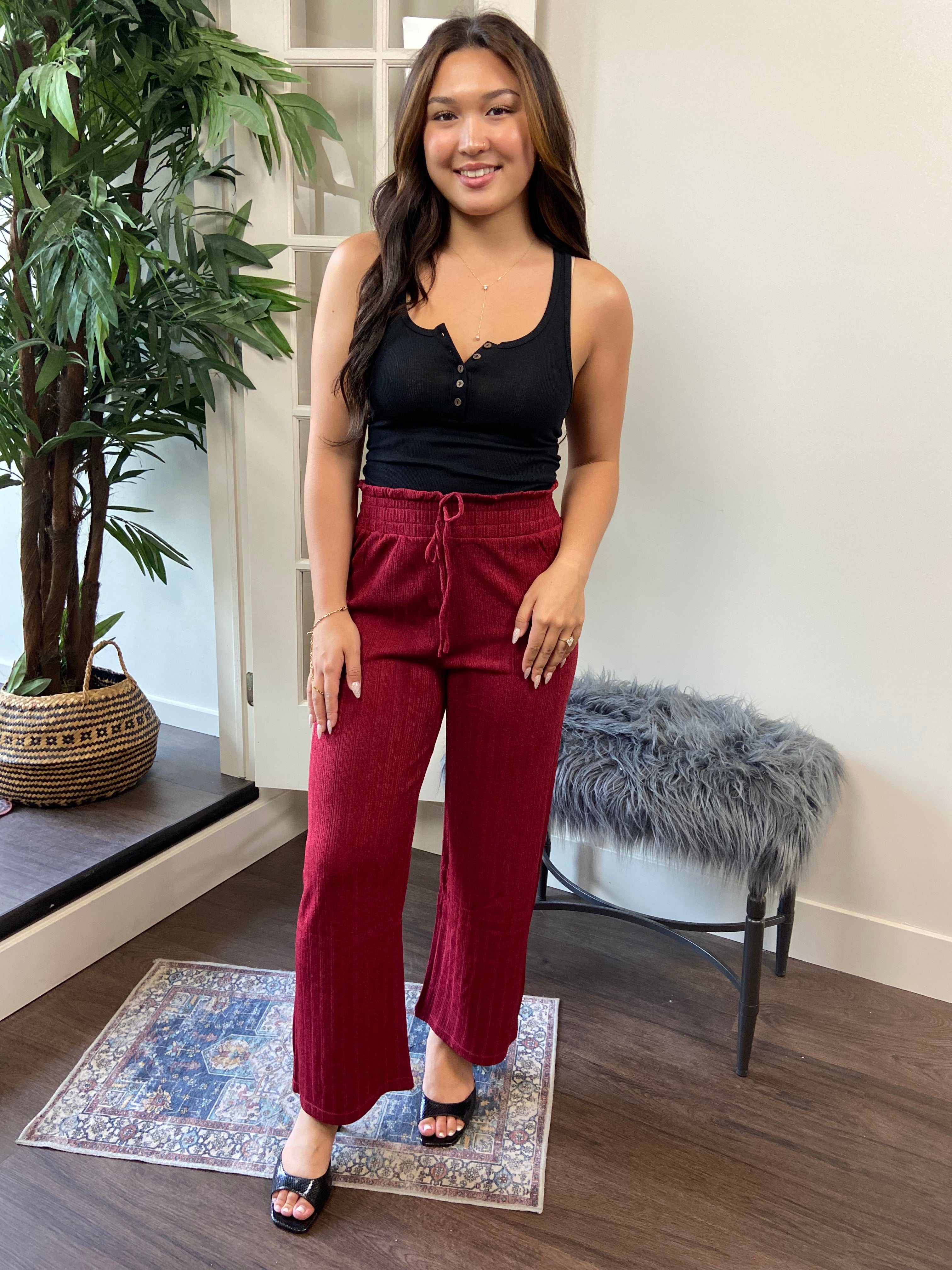 Kaia Burgundy Wide Leg Knit Pants - MK Threads Boutique