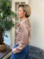 Ansel Light Mocha Pin Stripe Button Up - MK Threads Boutique