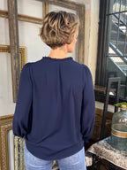 Nora Navy Blue Ruffle Long Sleeve Button Top