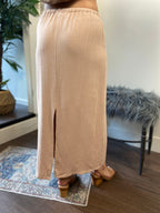 Source Beige Tie Waist Linen Midi Skirt - MK Threads Boutique