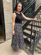 Nicola Black Pattern Slit Midi Skirt
