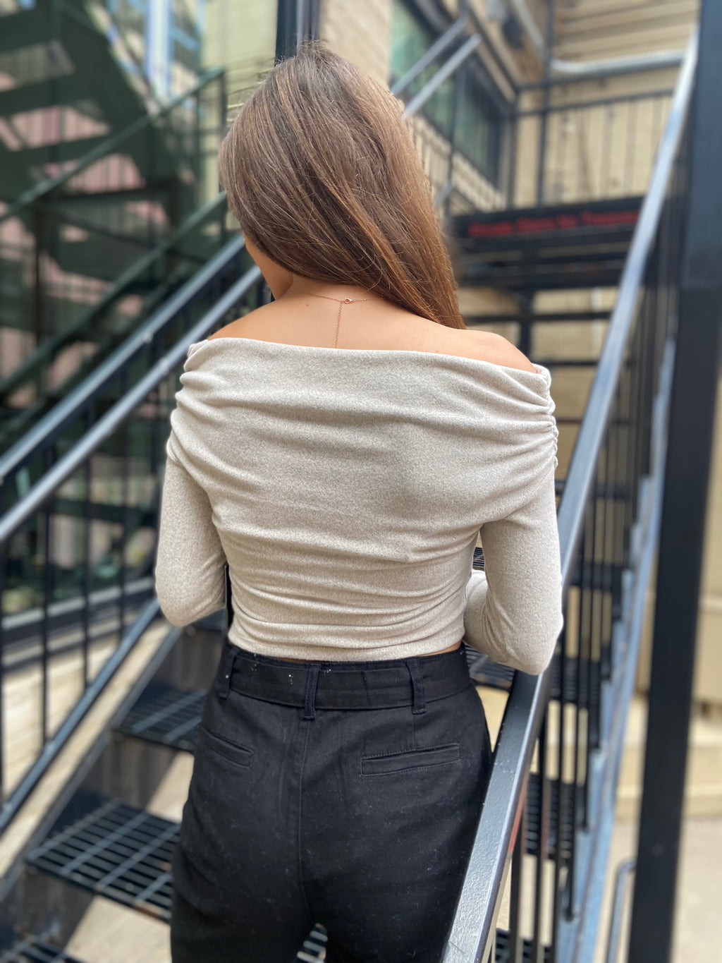 Elle Taupe Off The Shoulder Sweater