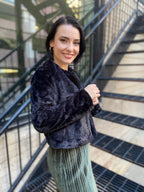 Lily Black Faux Fur Gold Button Jacket