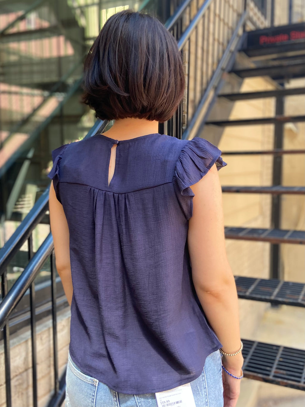 Vireo Navy Floral Embroidered Detail Top