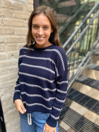 Nalu Navy Striped Ribbed Knit Sweater