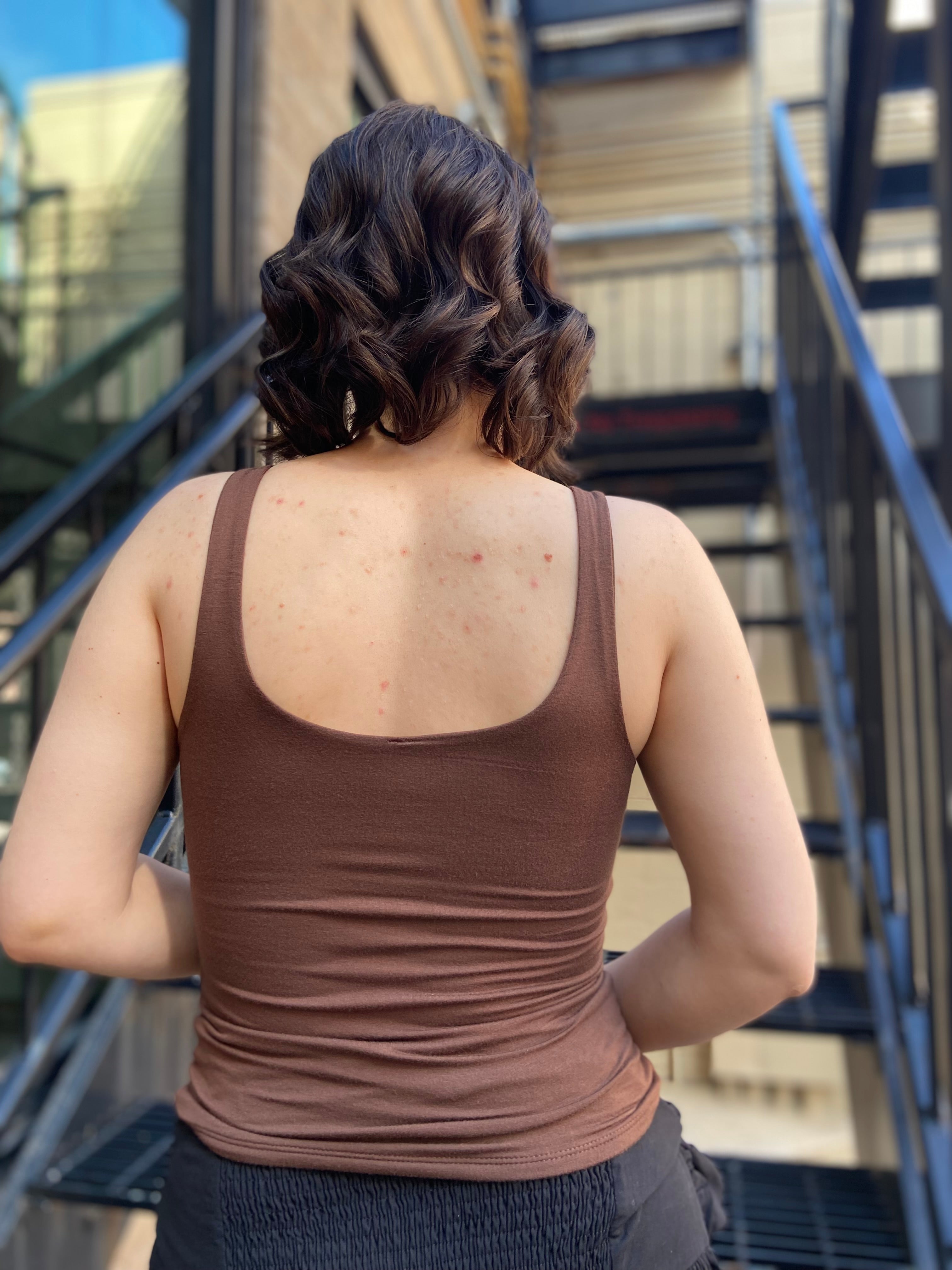 Rula Brown Double Line V Neck Tank Top - MK Threads Boutique