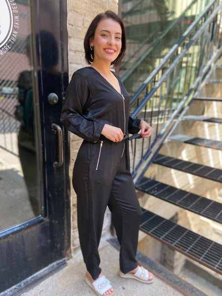 Allison Black Satin Jumpsuit