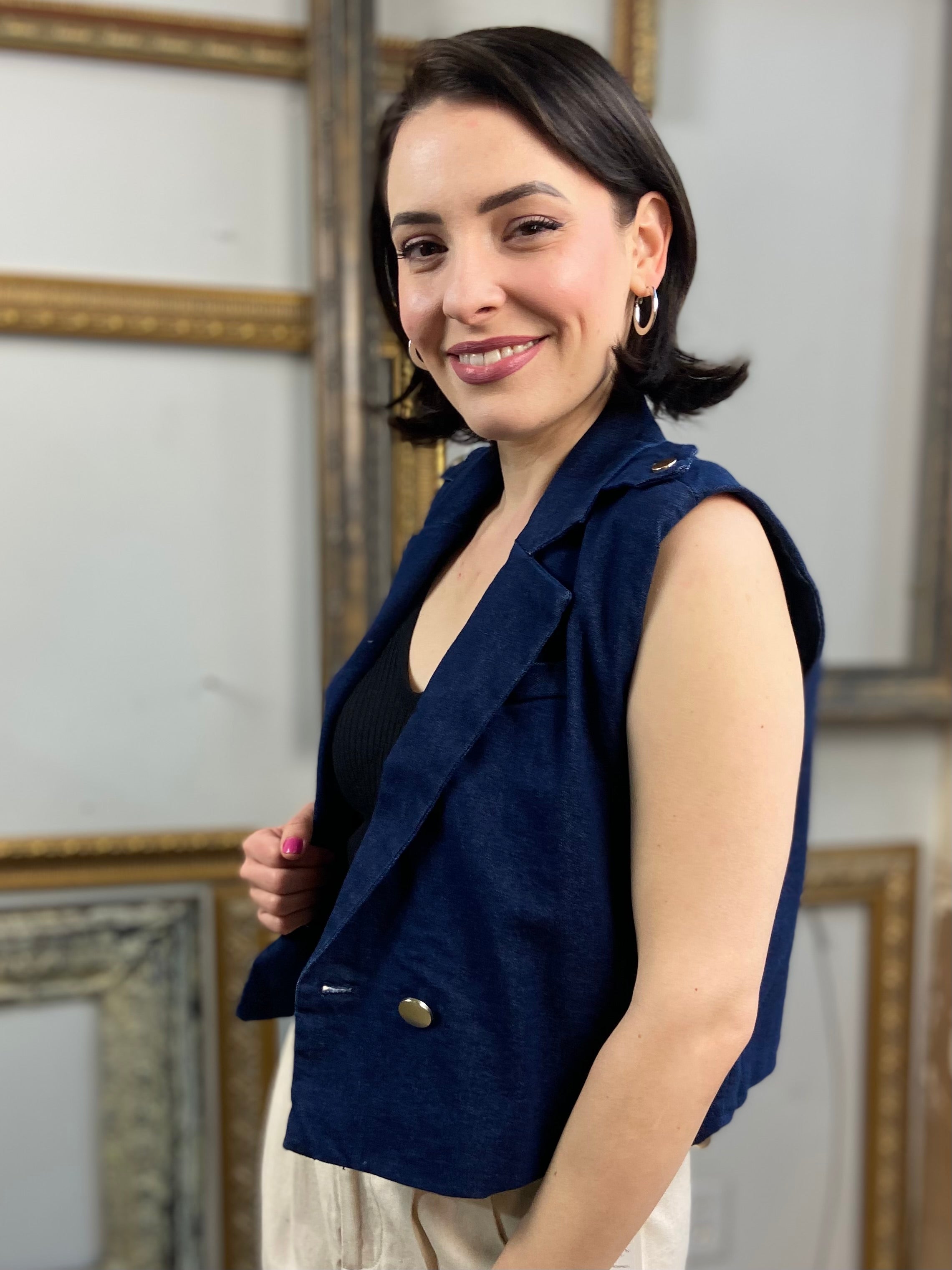 Lyra Navy Blue Denim Vest