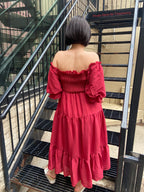Tatum Wine Puff Sleeve Midi dress