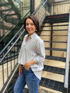 Olivia Grey/Blue Striped Collar Top