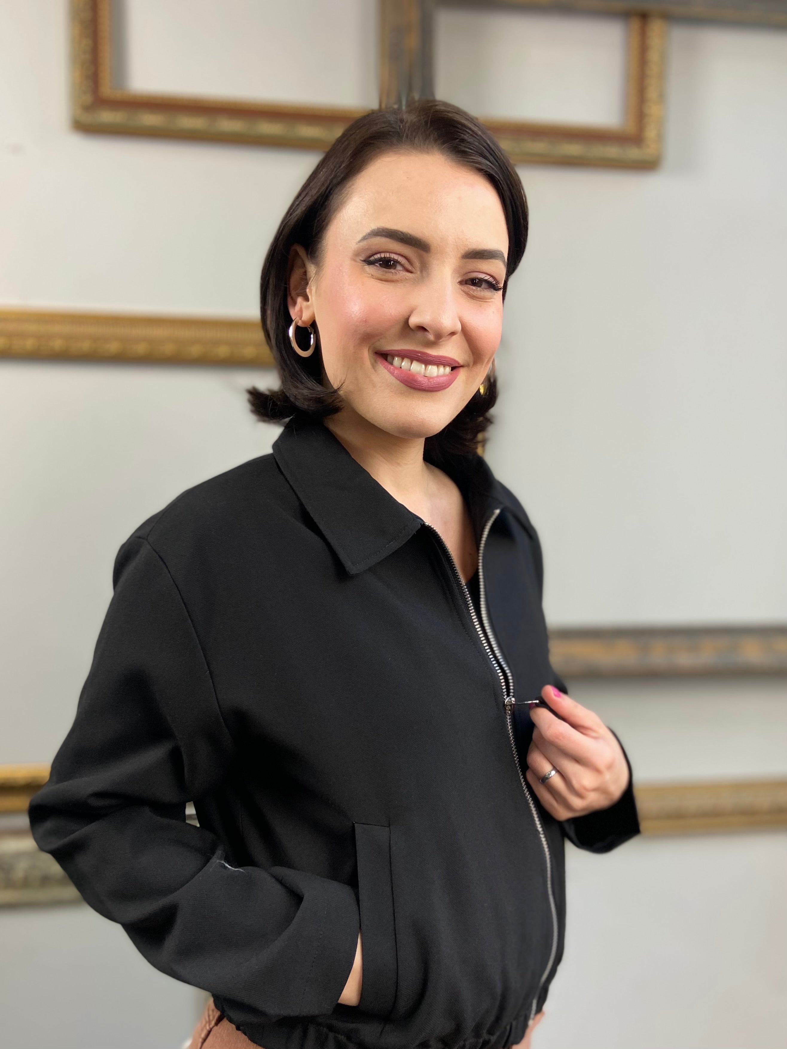 Cole Black Cropped Zip Up Jacket - MK Threads Boutique