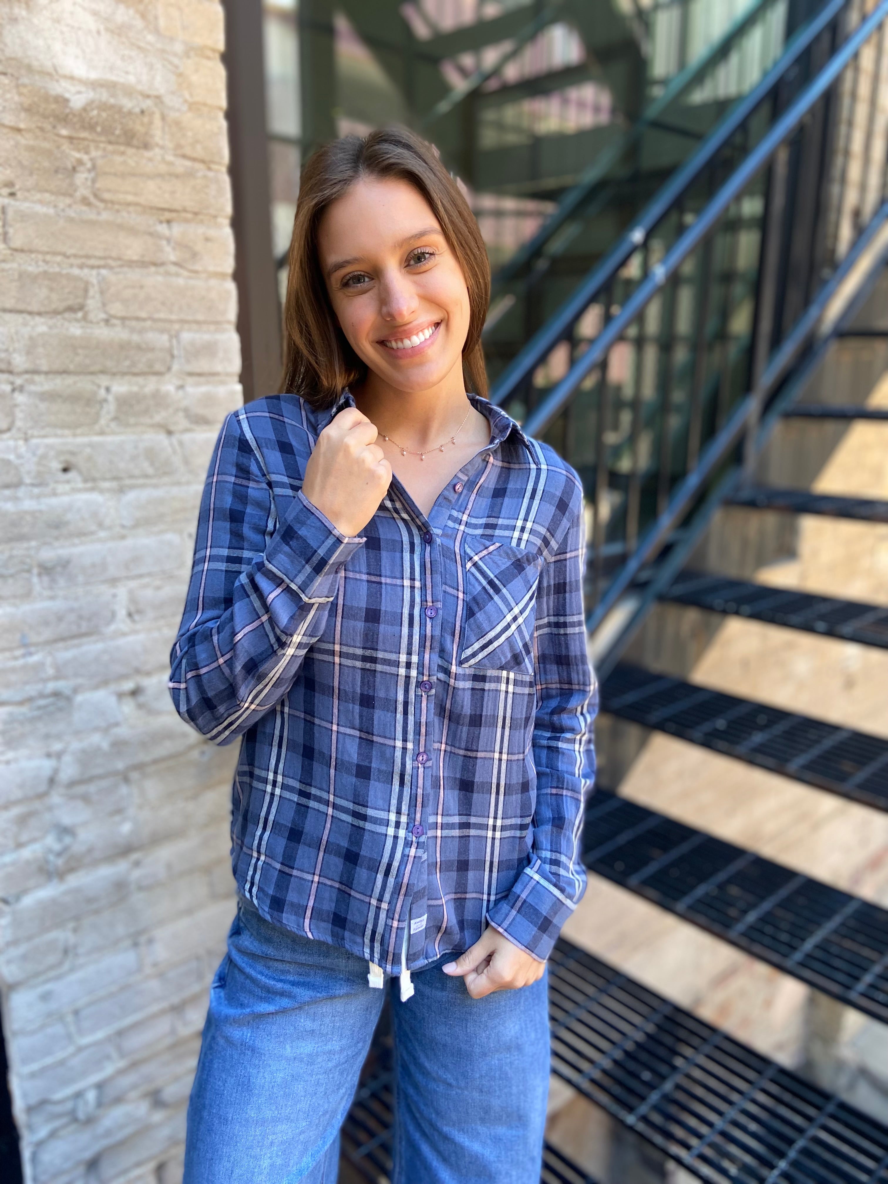 Erin Off Navy Blue Pocket Flannel