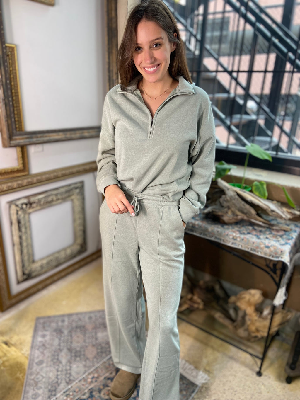 Alexi Sage Green Soft Wide Leg Sweatpants