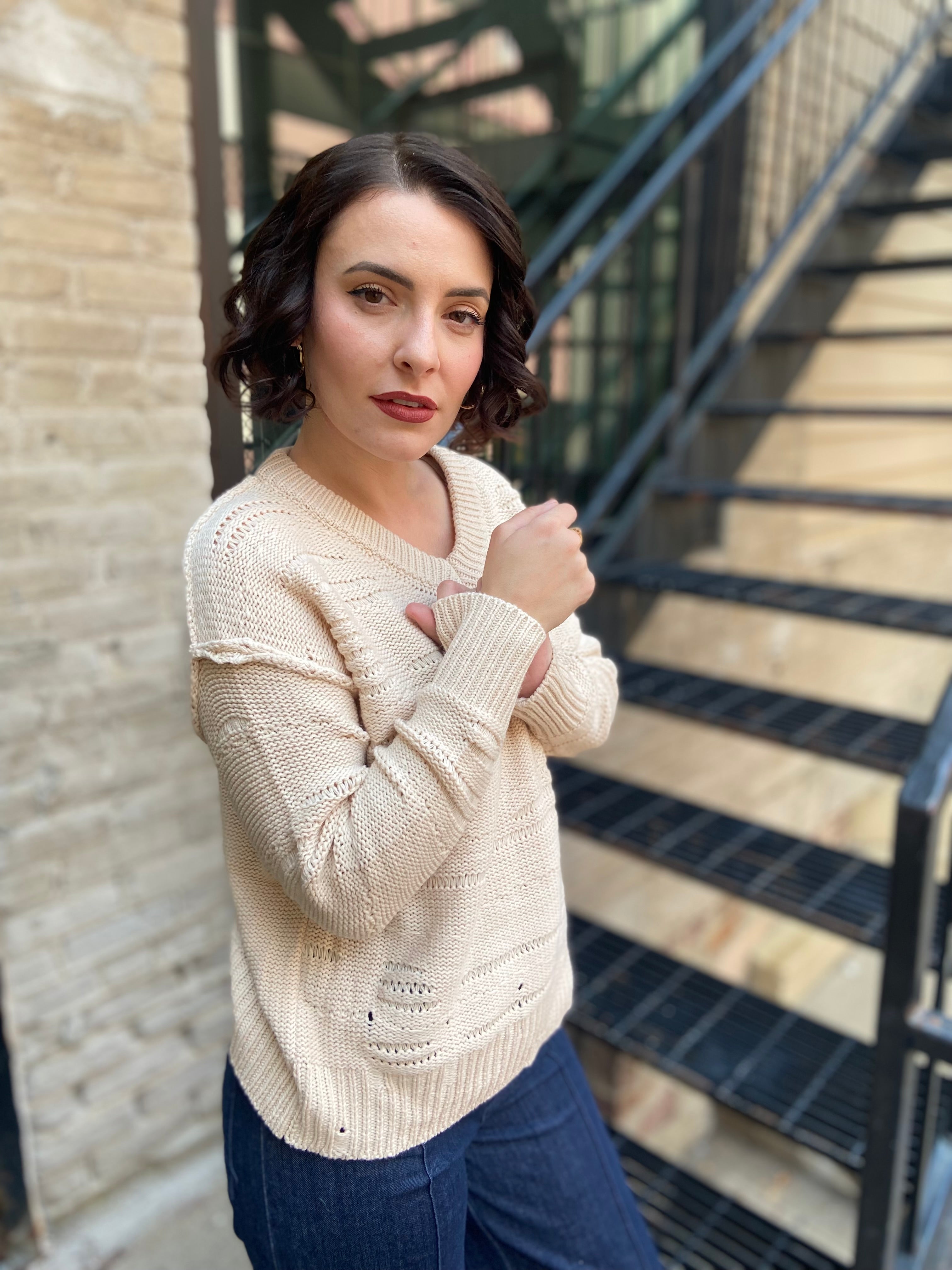 Maura Ivory V Neck Sweater