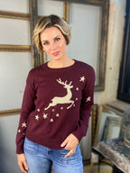 Wine Red Reindeer Sweater