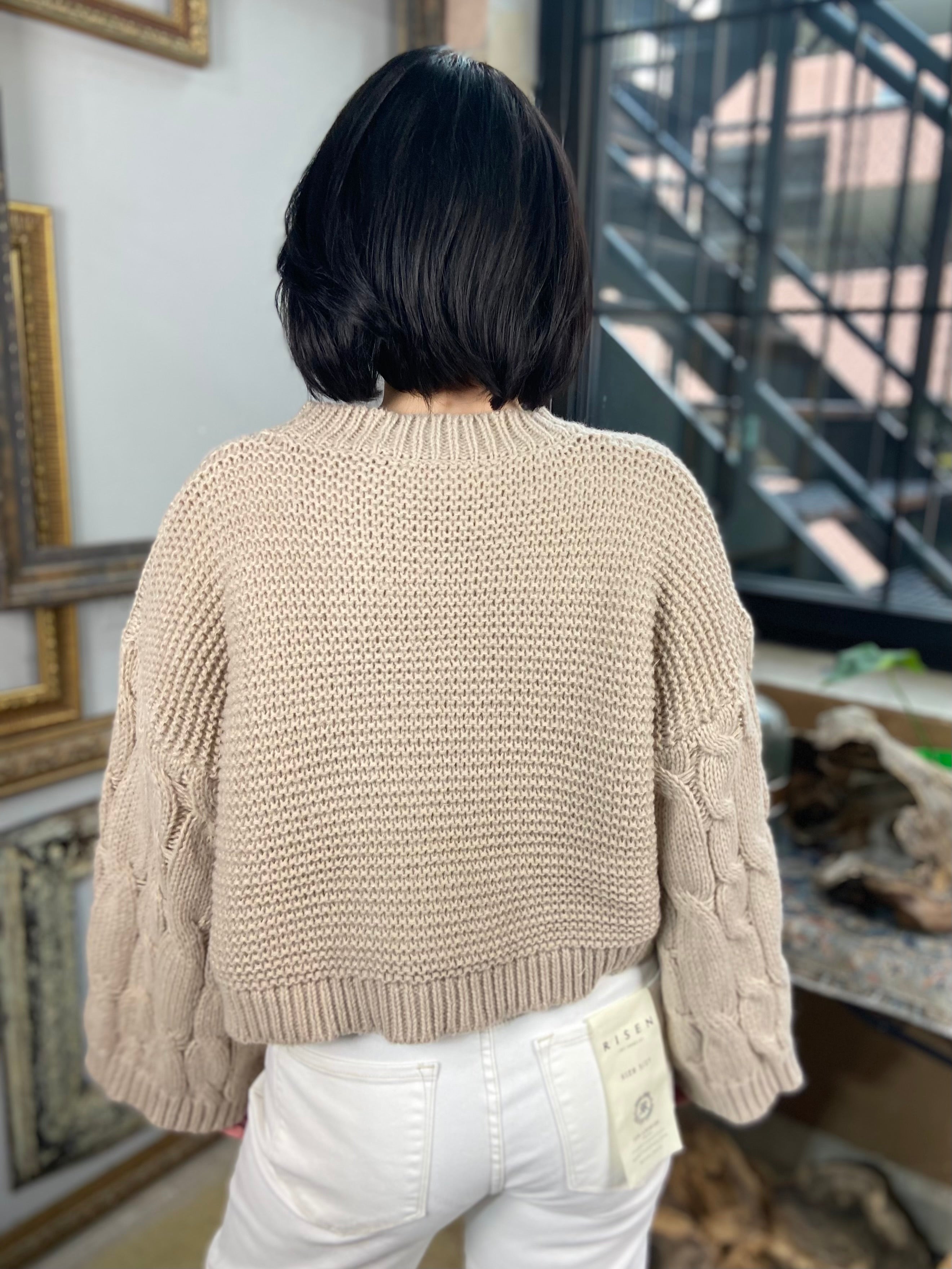 James Beige Cable Knit Loose Sweater
