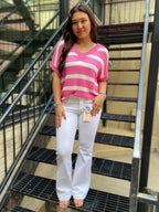 Jovi Pink & White Stripe Sweater Vest - MK Threads Boutique