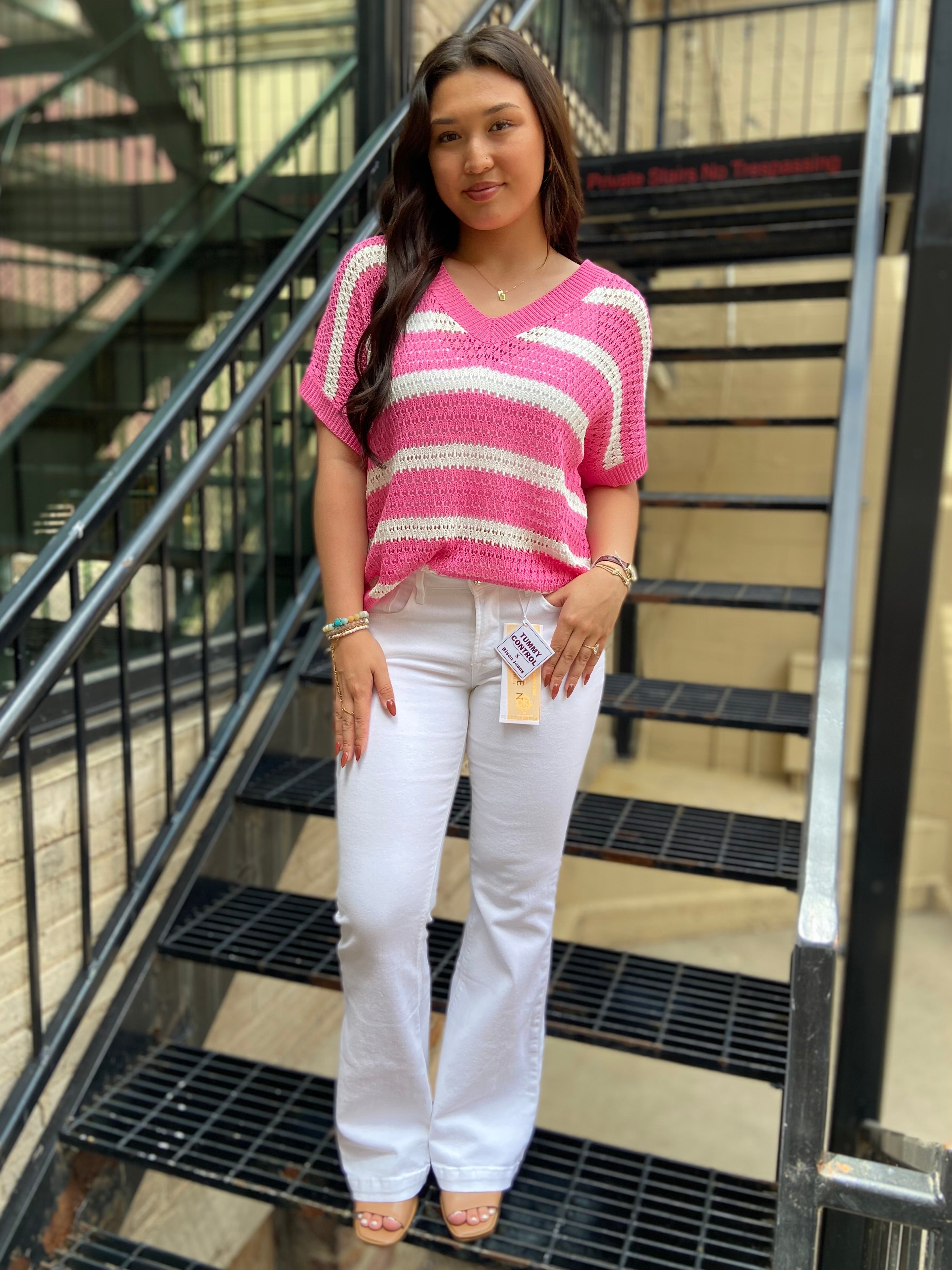Jovi Pink & White Stripe Sweater Vest - MK Threads Boutique