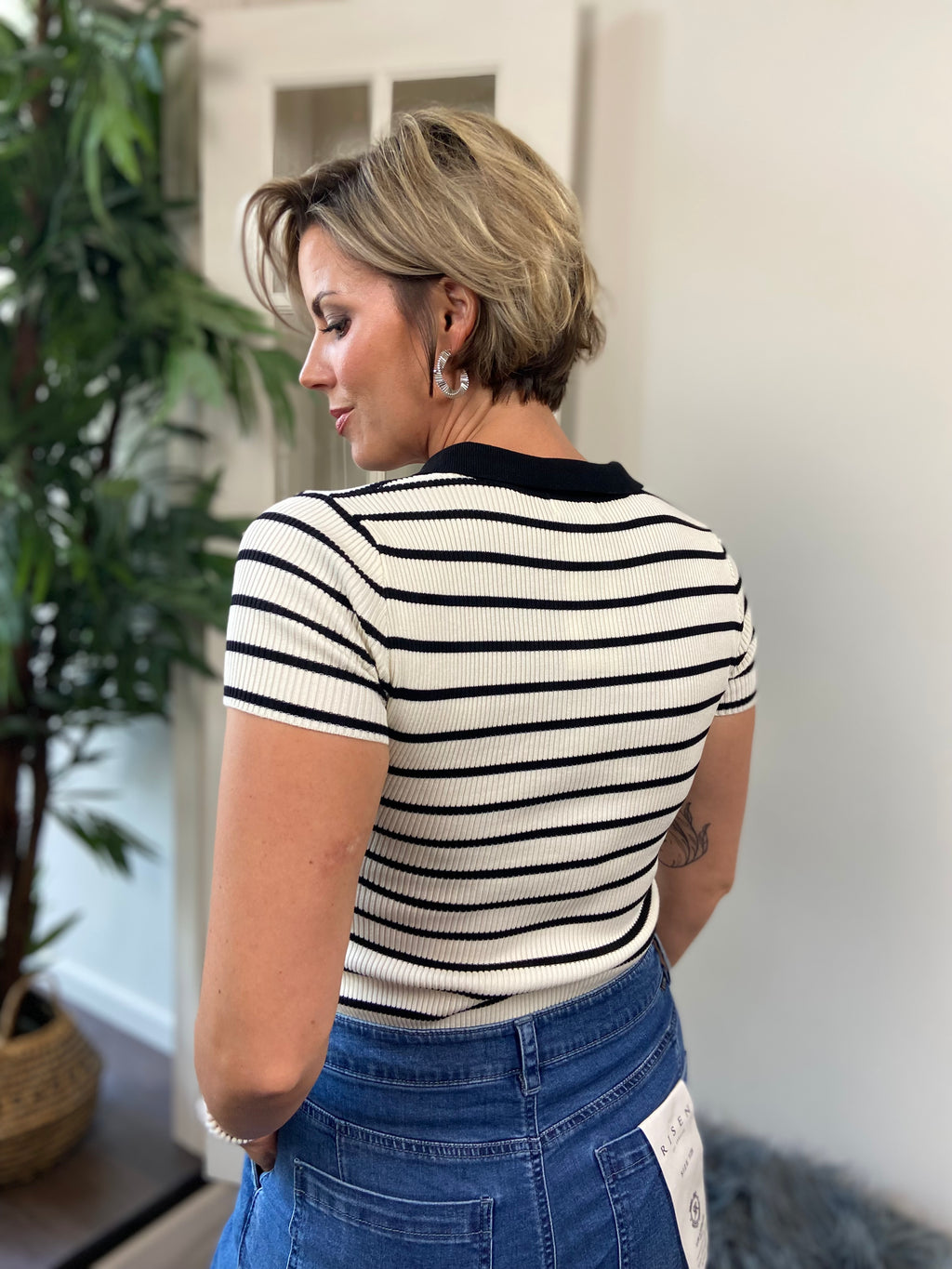 Elias Cream & Black Collared Stripe Top - MK Threads Boutique