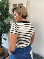 Elias Cream & Black Collared Stripe Top - MK Threads Boutique