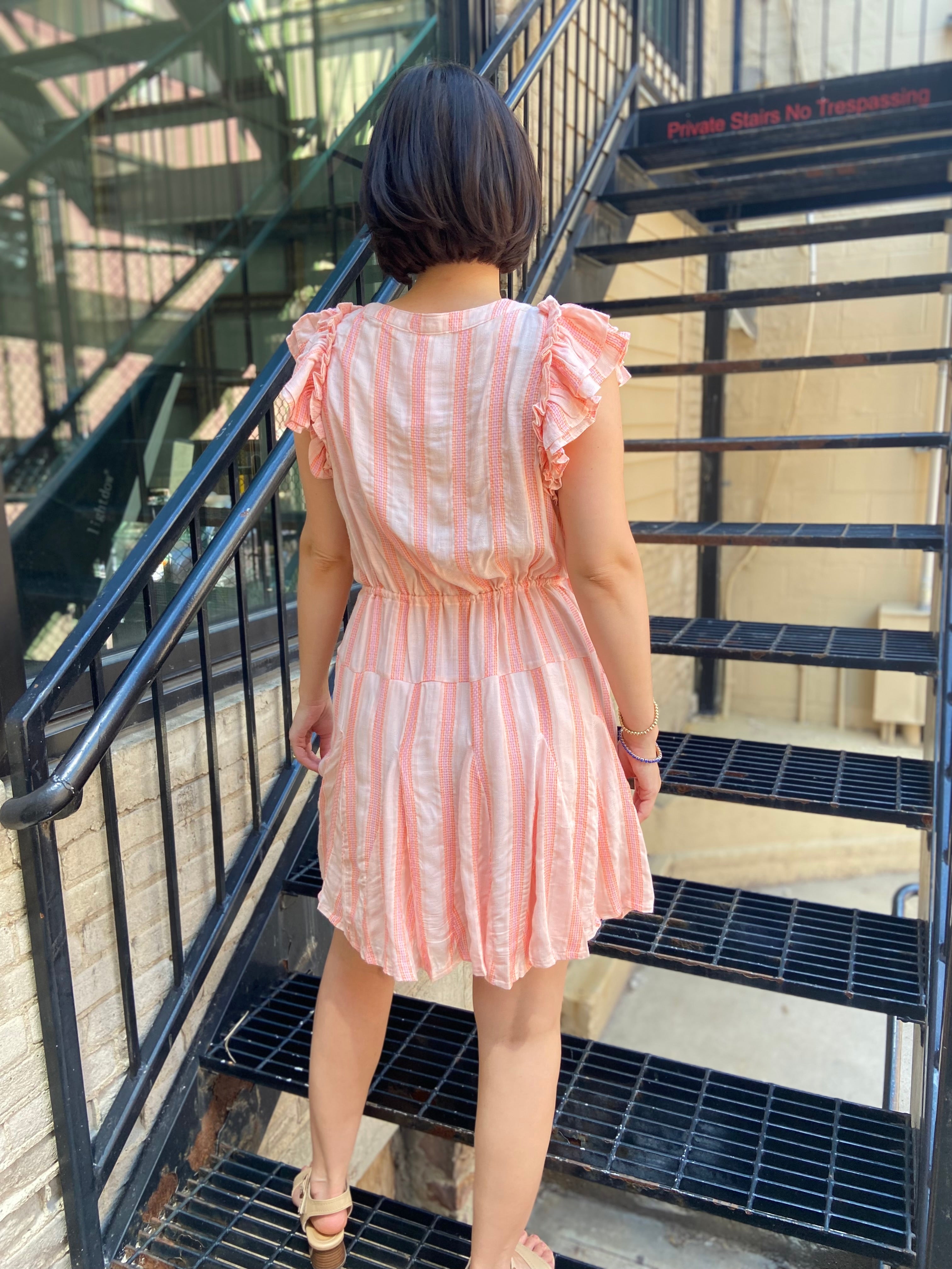 Siena Coral Striped Tie Waist Mini Dress