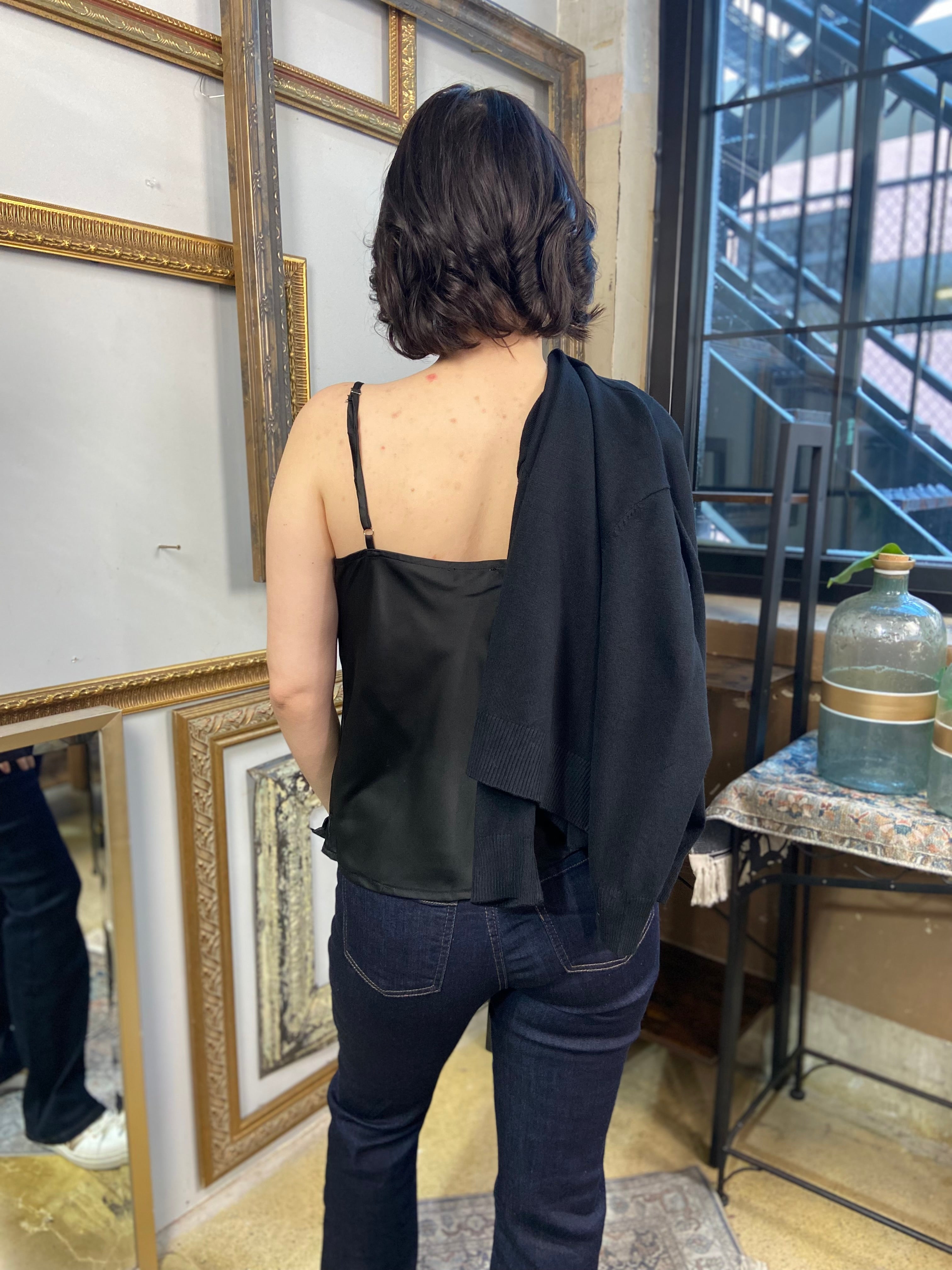 Lola Black Lace Satin Tank Top