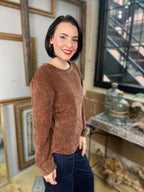 Kayla Brown Chenille Waffle Round Neck Sweater