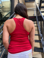 Emma Red Square Neck Button Tank Top