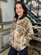 Zeze Taupe Aztec Fringe Shacket