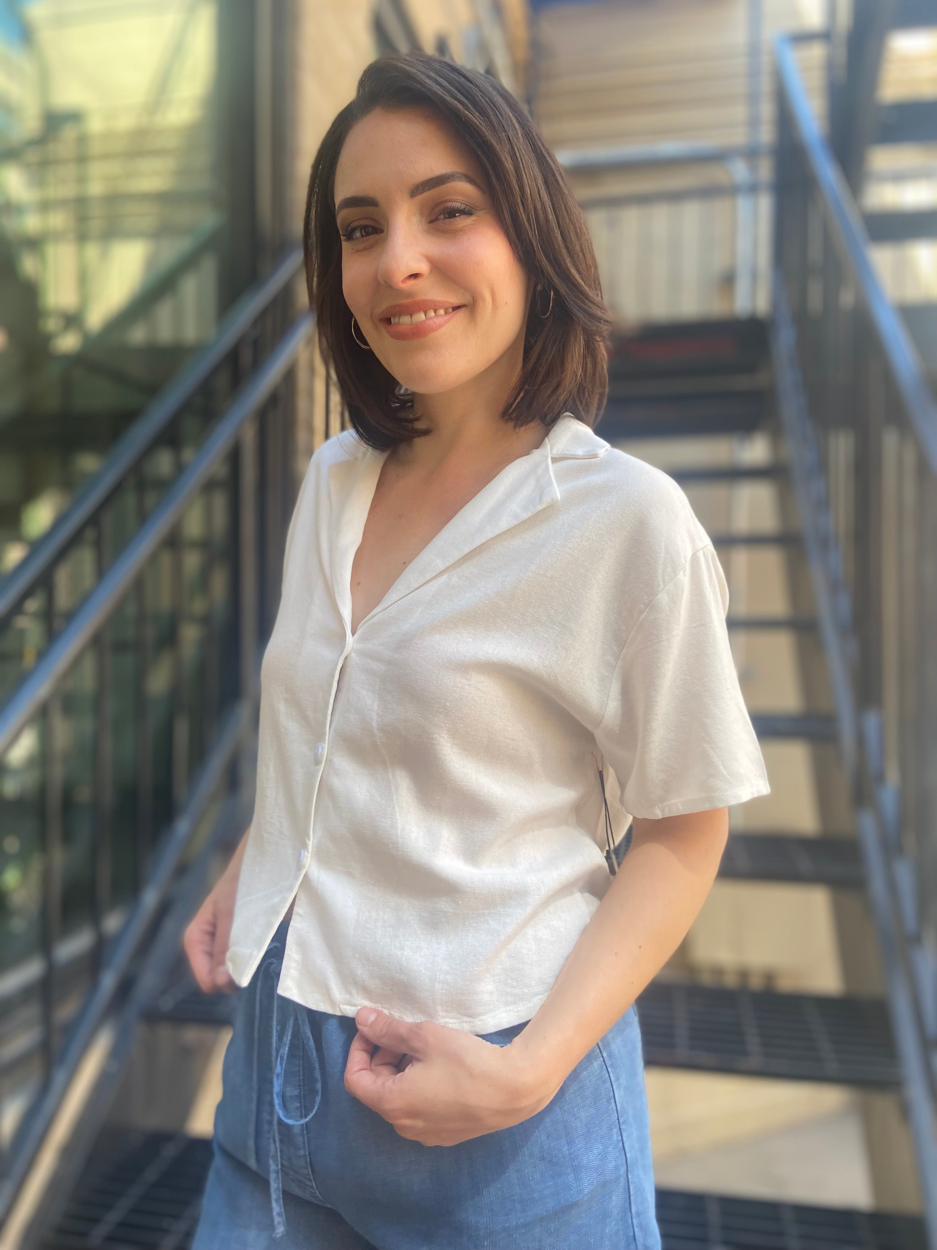 Alisa White Cropped Button Short Sleeve Top - MK Threads Boutique