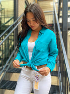 Jeramy Light Teal Waffle Button Up