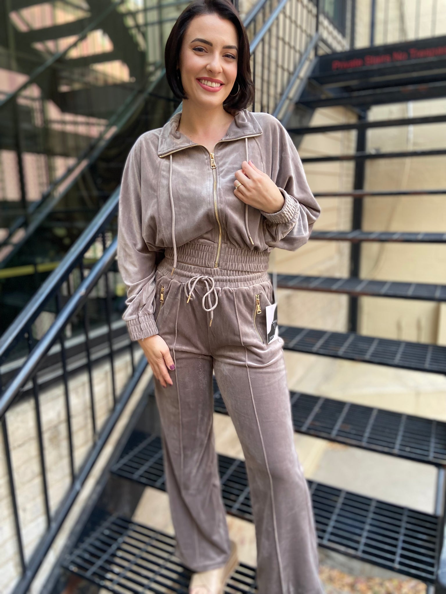 Cocoa Velour Jacket & Pants Set