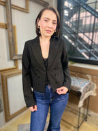 Joy Black Cropped Button Blazer Jacket
