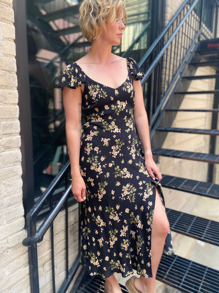 Farrah Black Floral Midi Dress